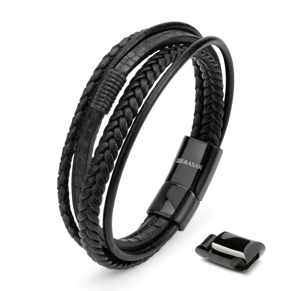 SERASAR - "Wild" Leren Armband - Zwart