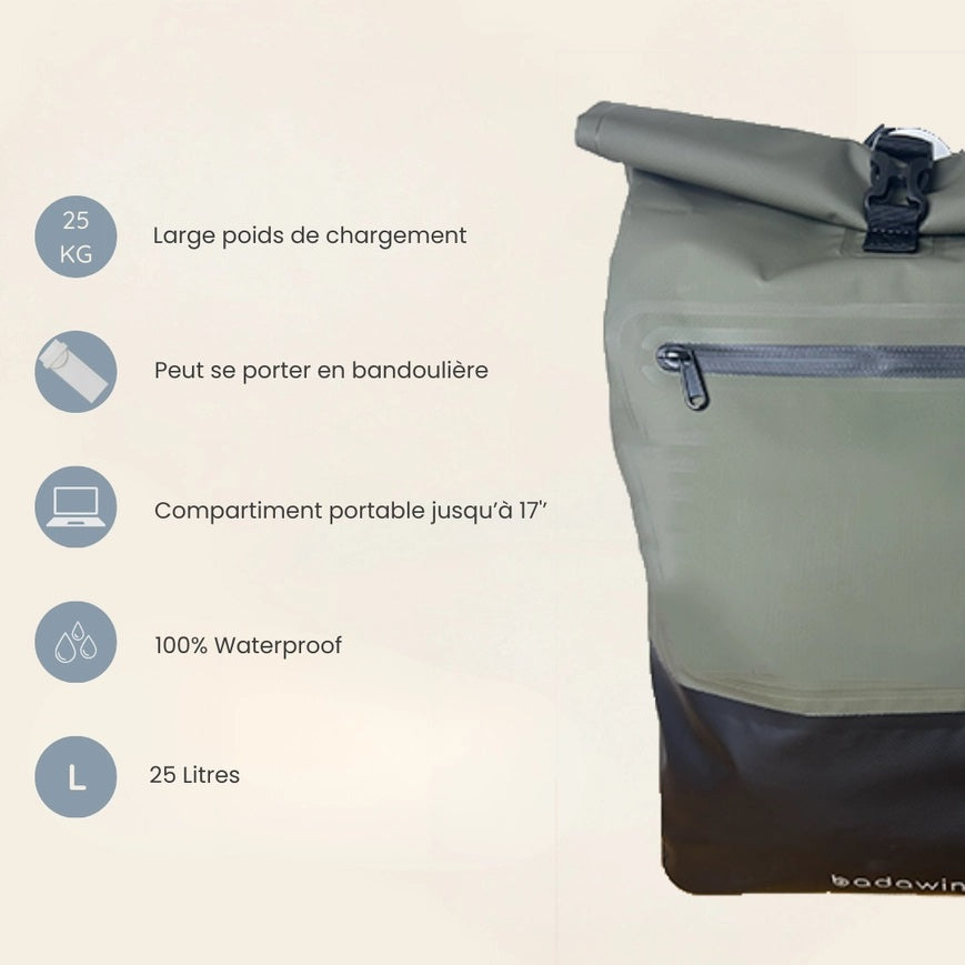 BADAWIN - "Ancel" Khaki Green 3-in-1 Bagagerek Fietstas
