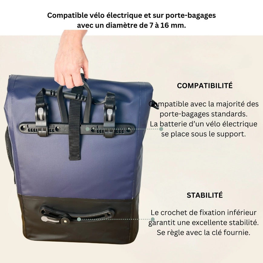 BADAWIN - "Ancel" Marine Blauw 3-in-1 Bagagerek Fietstas
