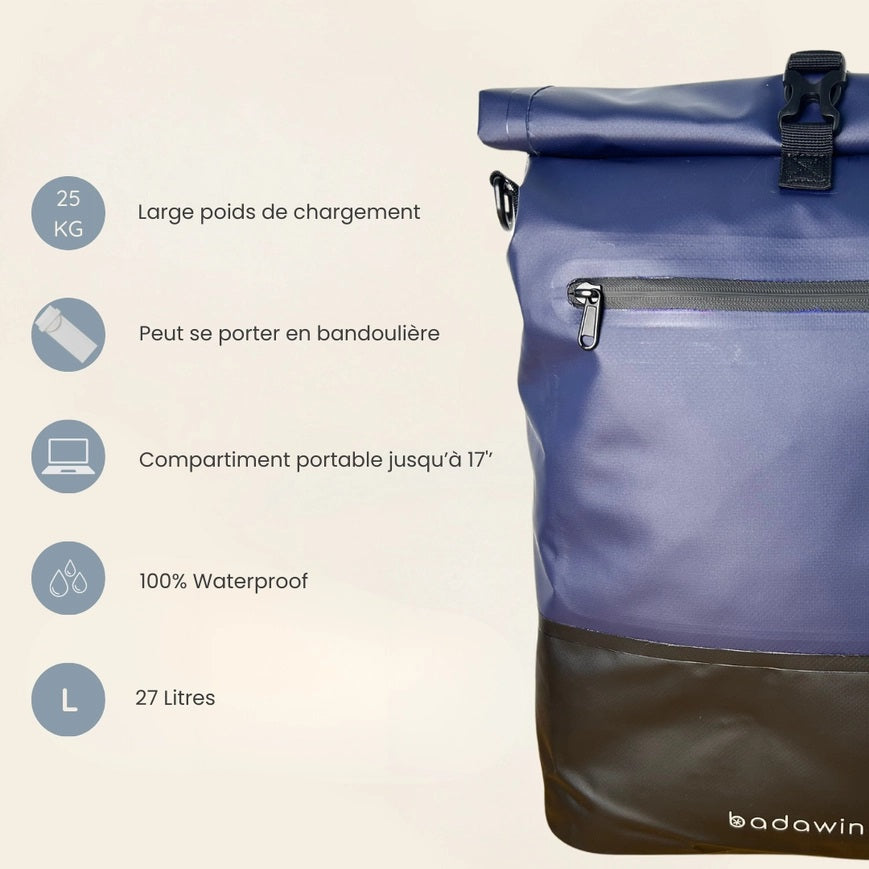 BADAWIN - "Ancel" Marine Blauw 3-in-1 Bagagerek Fietsrugzak