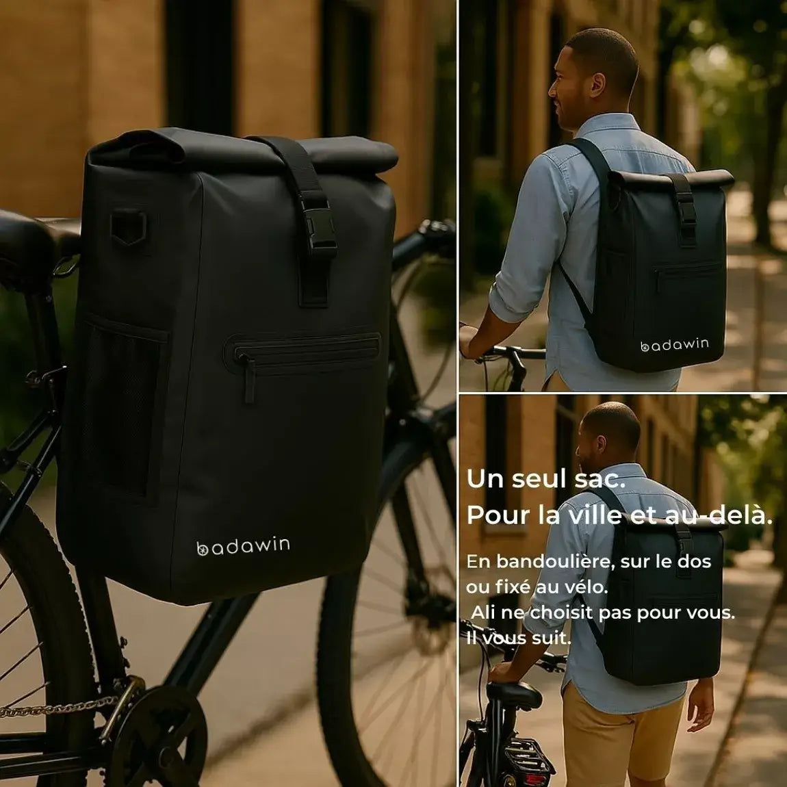BADAWIN - "Ali" Zwart 4-in-1 Bagagerek Fietsrugzak
