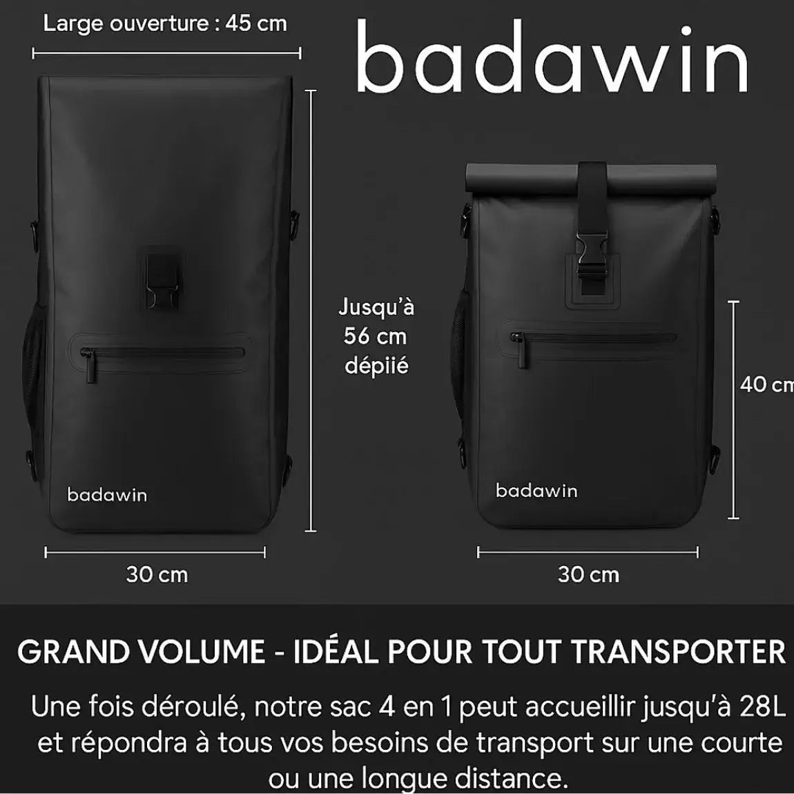 BADAWIN - "Ali" Zwart 4-in-1 Bagagerek Fietsrugzak