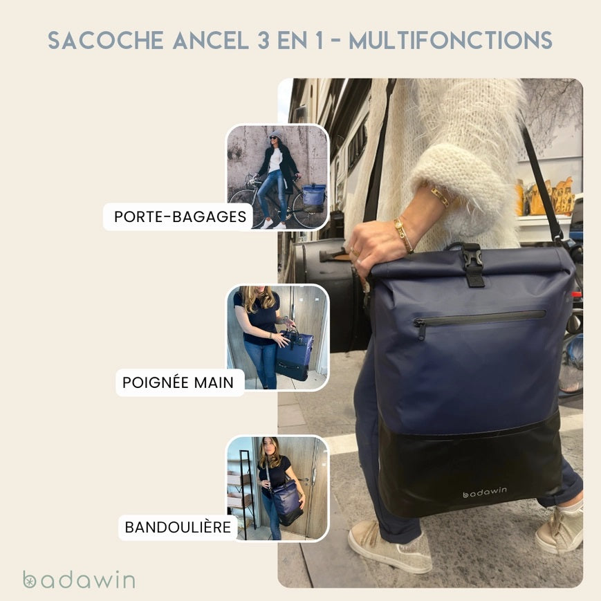 BADAWIN - "Ancel" Marine Blauw 3-in-1 Bagagerek Fietsrugzak