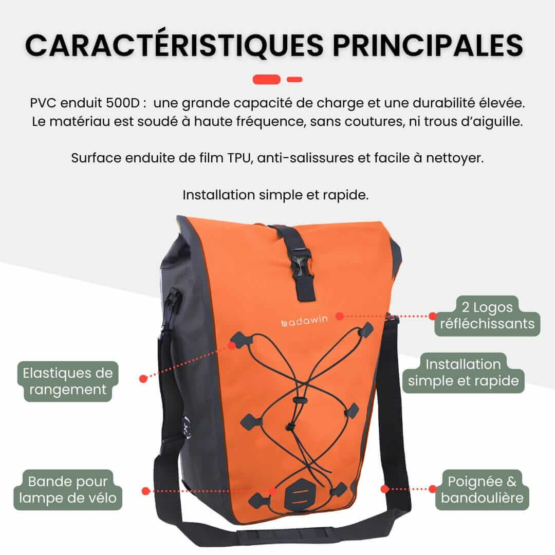 BADAWIN - "Hind" Fietstas Bagagedrager 2-in-1 Orange 25/30L