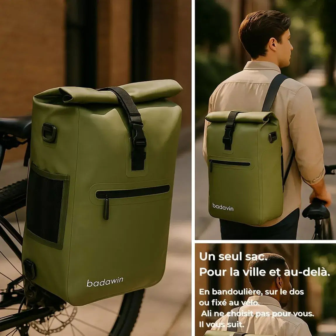 BADAWIN - "Ali" Green 4-in-1 Bagagerek Fietsrugzak