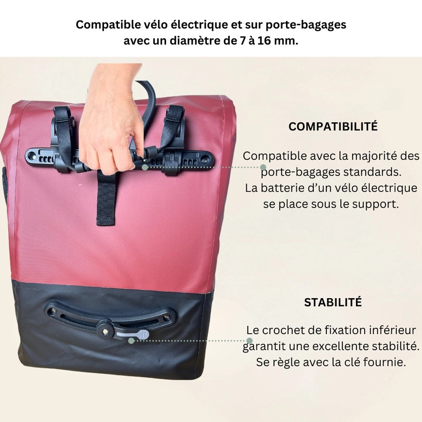 BADAWIN - "Ancel" Bordeaux 3-in-1 Bagagerek Fietstas