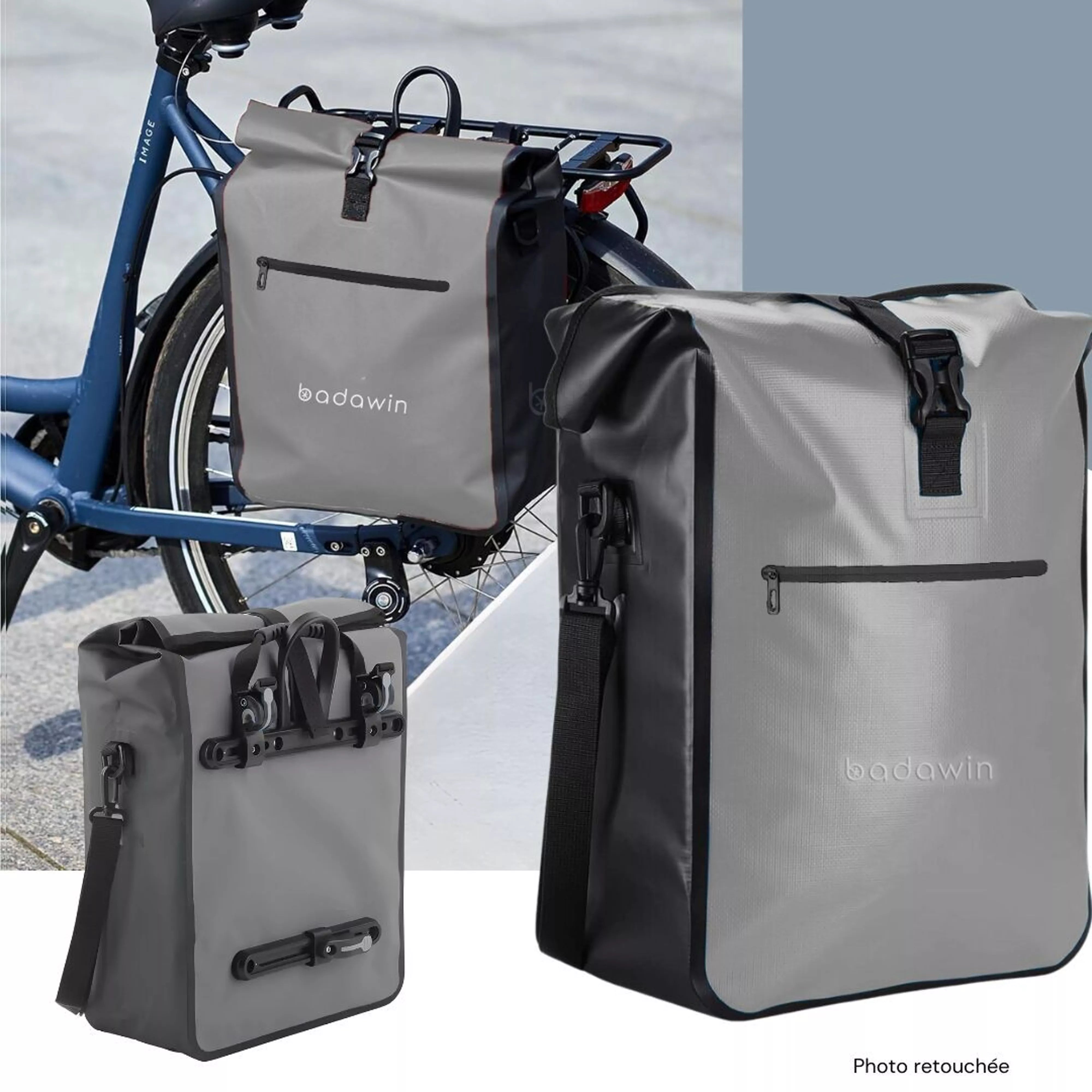 BADAWIN - "Aaron" Grey Fietstas Bagagedrager 2-in-1
