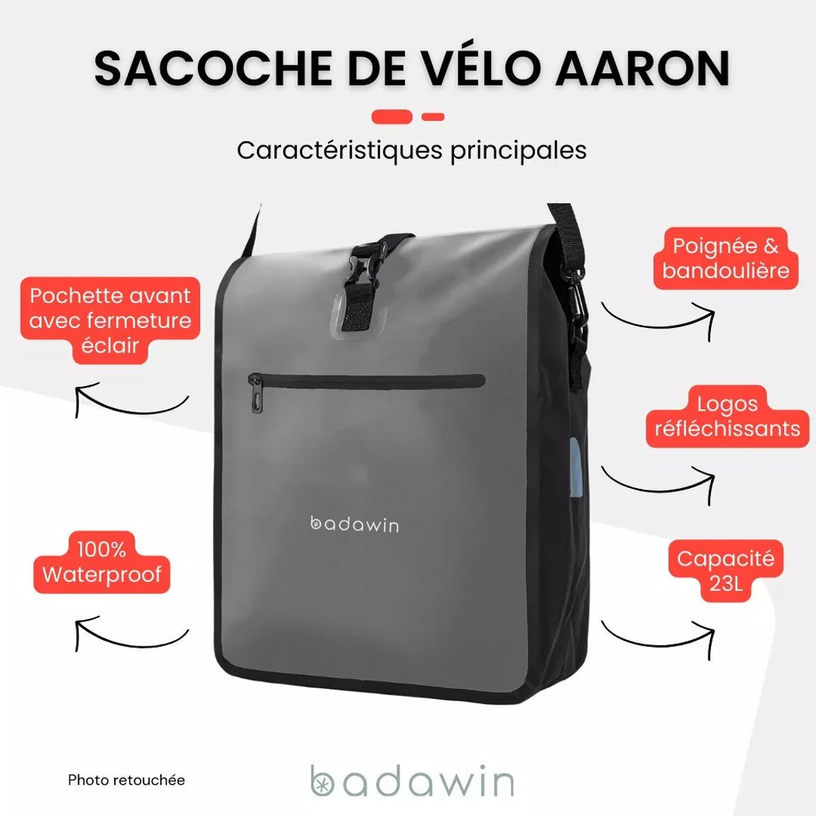 BADAWIN - "Aaron" Grey Fietstas Bagagedrager 2-in-1