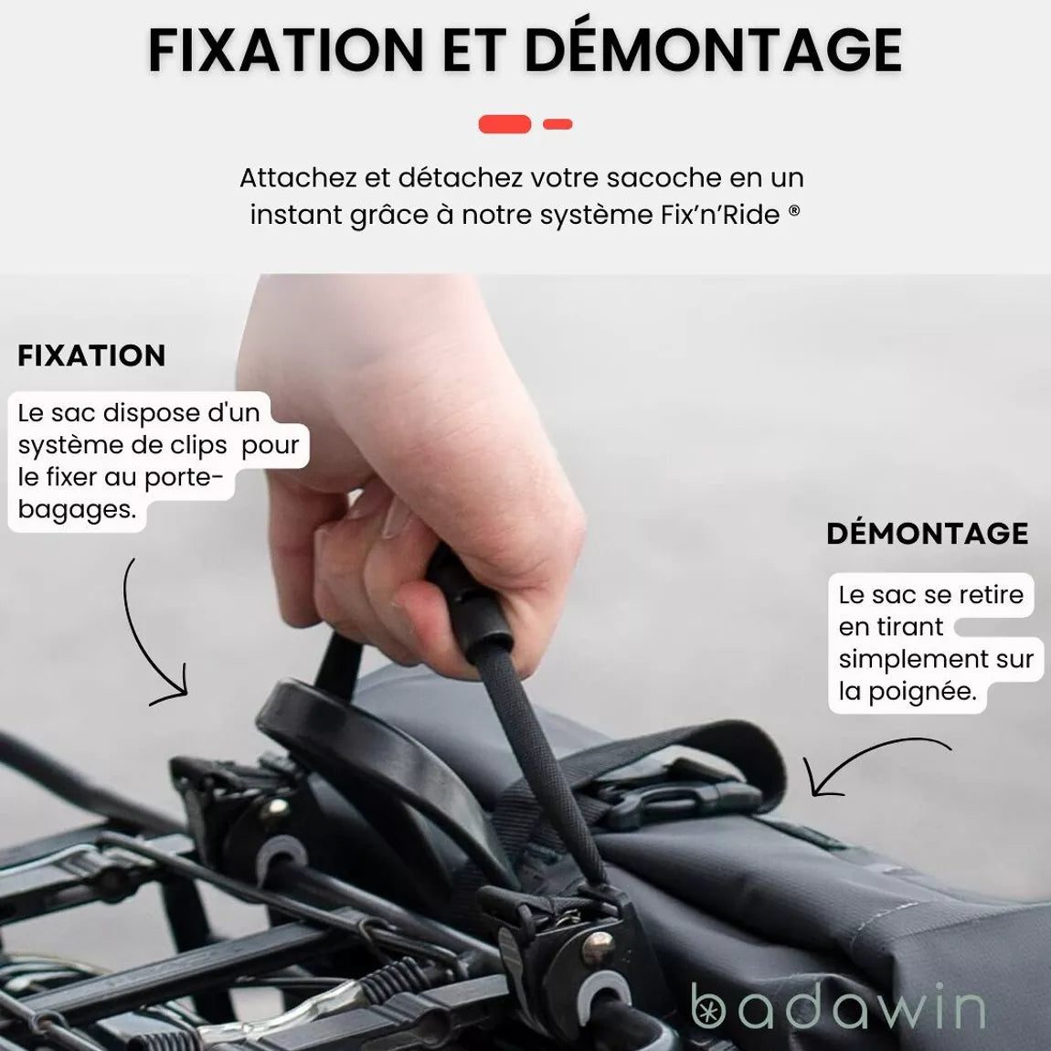 BADAWIN - "Aaron" Grey Fietstas Bagagedrager 2-in-1