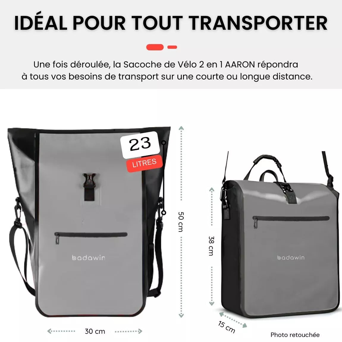 BADAWIN - "Aaron" Grey Fietstas Bagagedrager 2-in-1