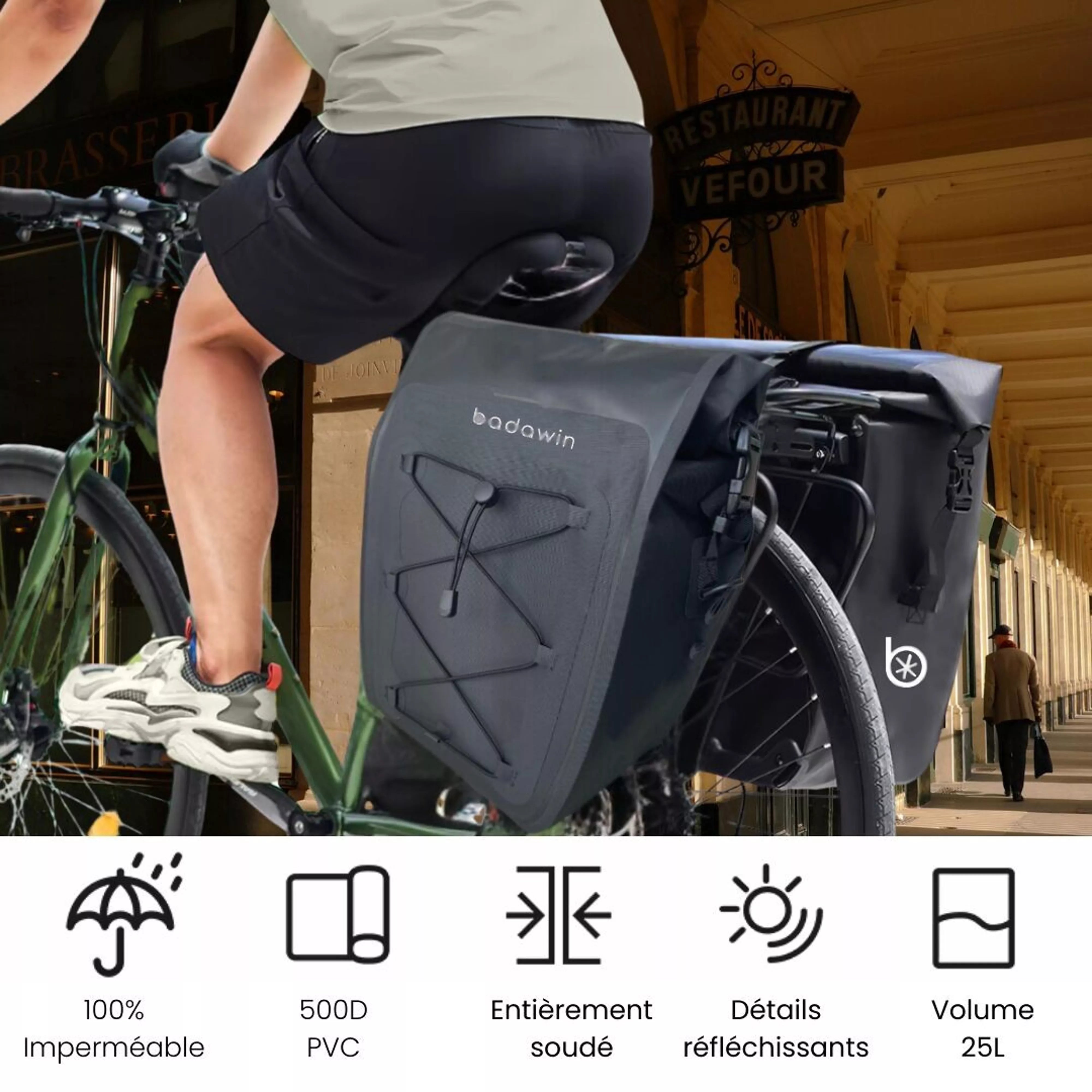 BADAWIN - "Hind" Fietstas Bagagedrager 2-in-1 Black 25/30L
