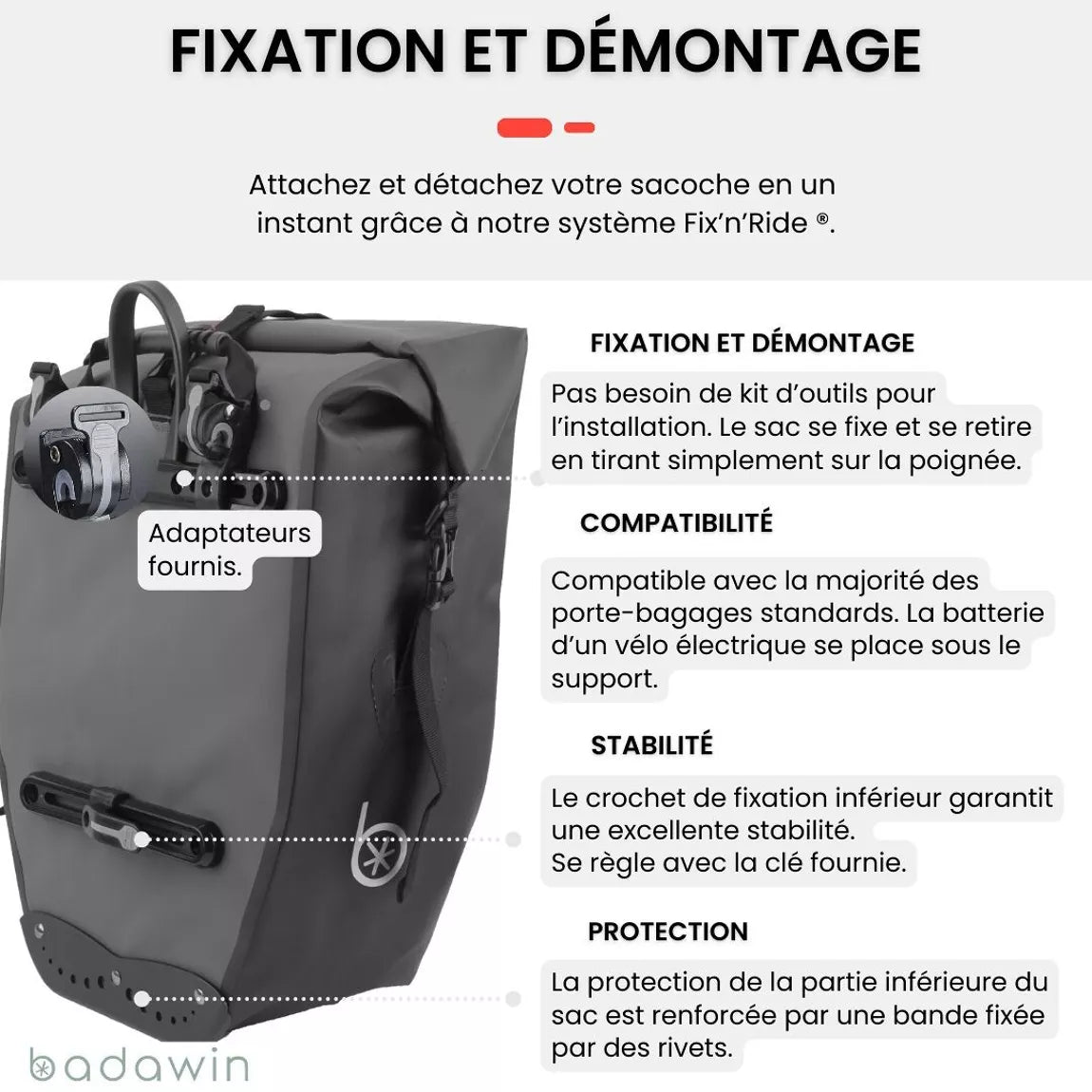 BADAWIN - "Hind" Fietstas Bagagedrager 2-in-1 Black 25/30L