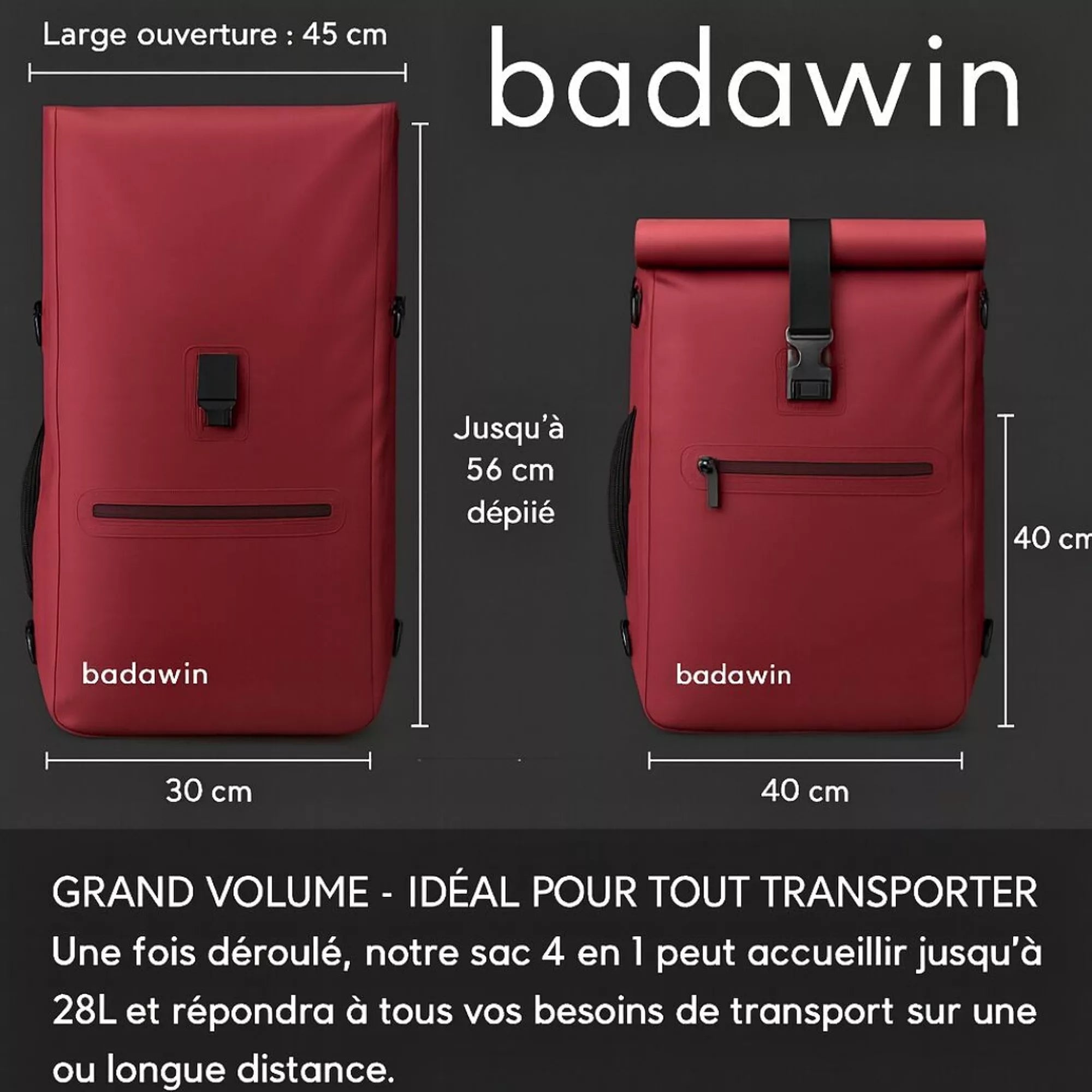 BADAWIN - "Ali" Bordeaux 4-in-1 Bagagerek Fietsrugzak