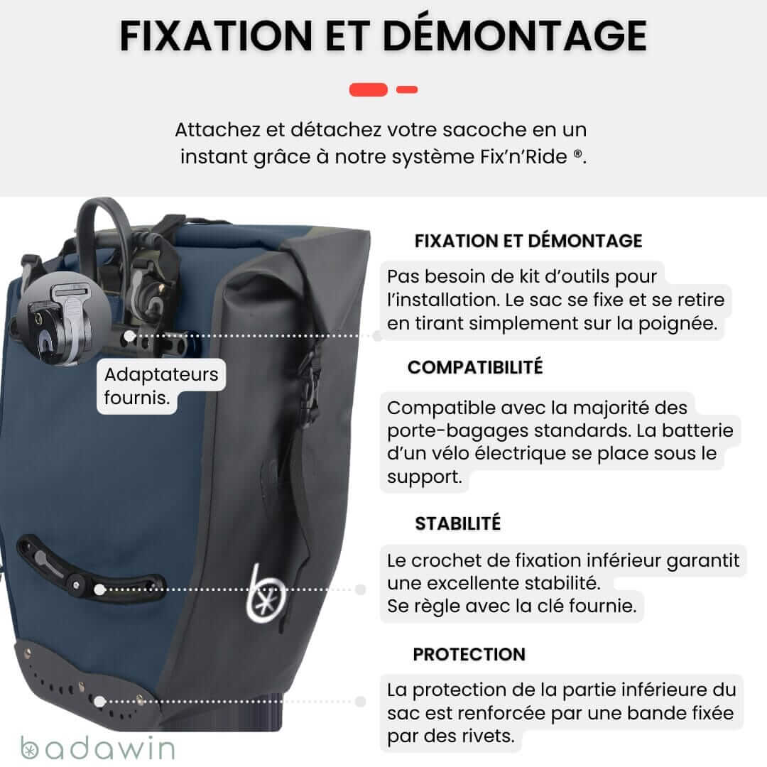 BADAWIN - "Hind" Fietstas Bagagedrager 2-in-1 Blue 25/30L
