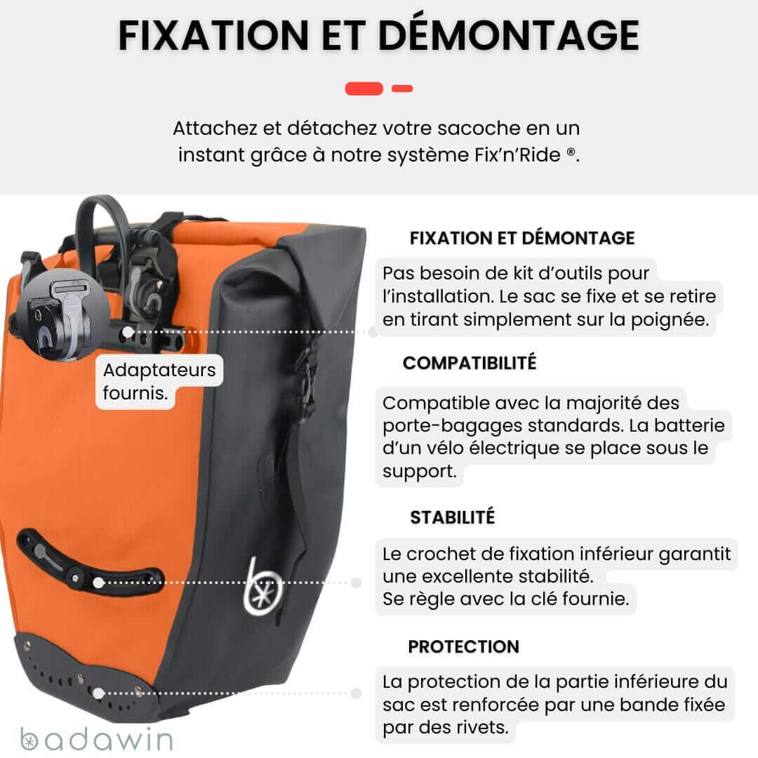 BADAWIN - "Hind" Fietstas Bagagedrager 2-in-1 Orange 25/30L