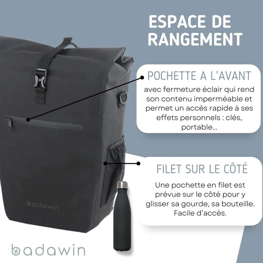 BADAWIN - "HACE" Zwart 3-in-1 Bagagedrager Fietstas