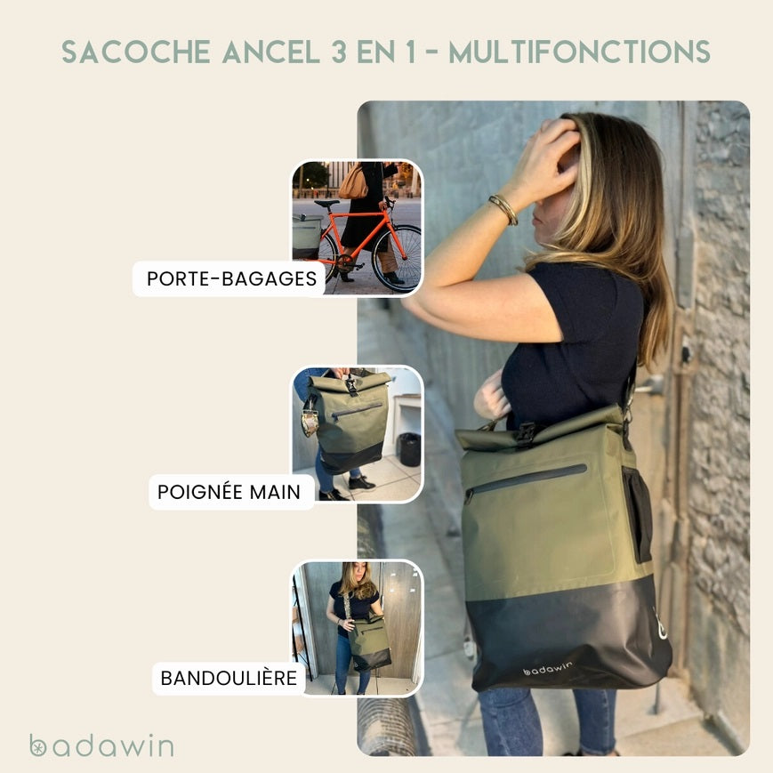 BADAWIN - "Ancel" Khaki Green 3-in-1 Bagagerek Fietstas