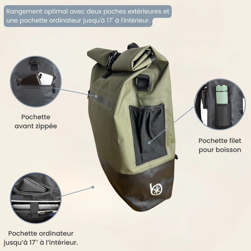 BADAWIN - "Ancel" Khaki Green 3-in-1 Bagagerek Fietsrugzak