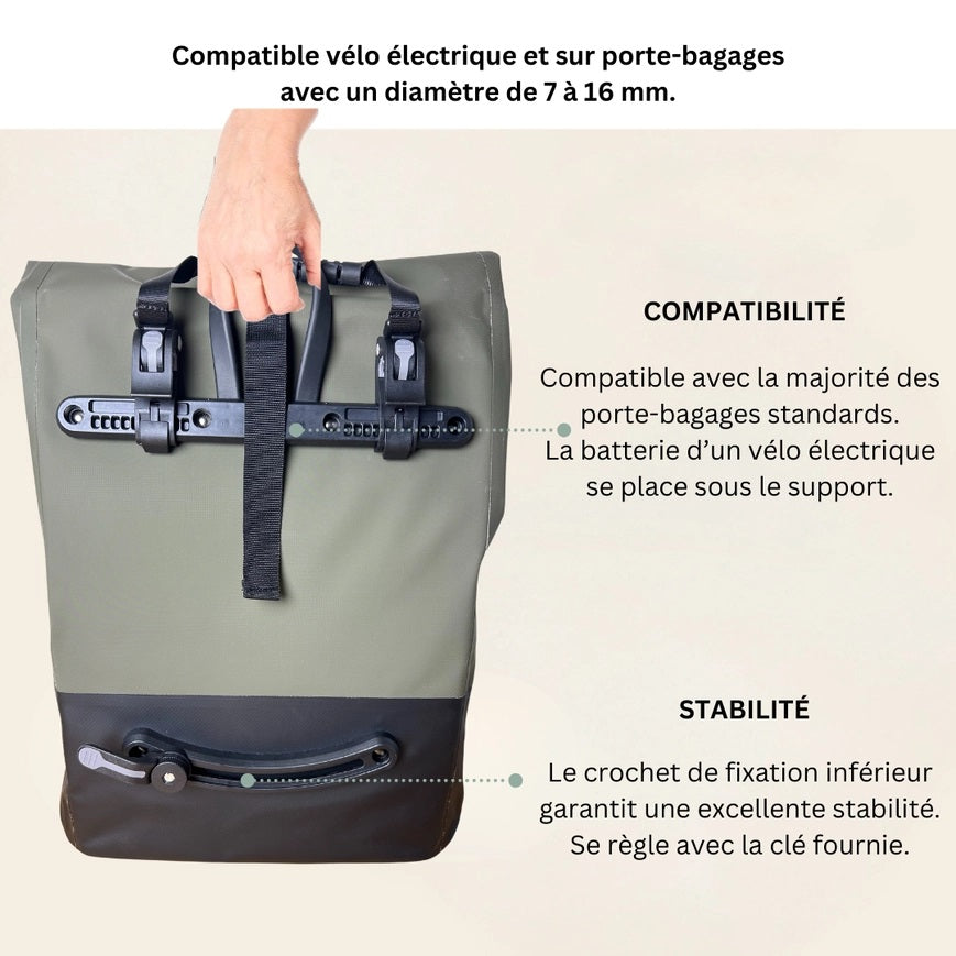 BADAWIN - "Ancel" Khaki Green 3-in-1 Bagagerek Fietstas